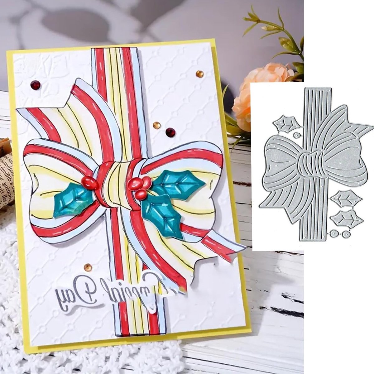 Kerstcadeau Geschenkribbon Bladeren Wenskaart Snijmallen, Zonnebloem Snijvormen voor DIY Scrapbooking en Kaarten Maken