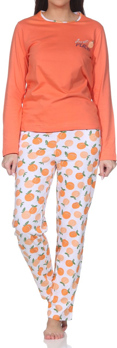 Normann damespyjama met lange mouwen – ‘Peachy’-ontwerp – zacht jerseycomfort orange