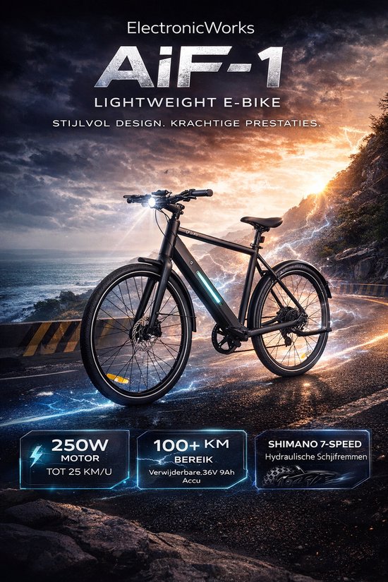 ElectronicWorks AiF-1 - Elektrische Fiets - Fiets met Shimano versnellingen - Elektrische fiets met 250W motor - Fiets voor woon-werkverkeer - 100km Actieradius - E-bike - 25 km/u - LED Display - Elektrische Trapondersteuning - Hydraulische schijfrem van ElectronicWorks — afbeelding 2