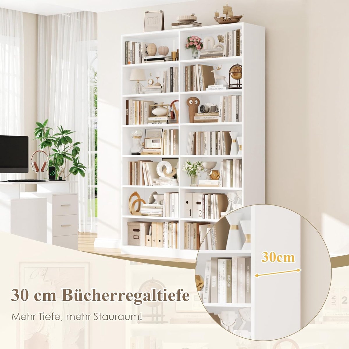 Boekenkast Hoog 212,5 cm – Grote Staande Kast met 14 Vakken Wit – Extra Hoge Opbergkast & Etagère Rek voor Woonkamer, Kantoor & Keuken – Ruime Industriële Boekenkast – ABTkantoor