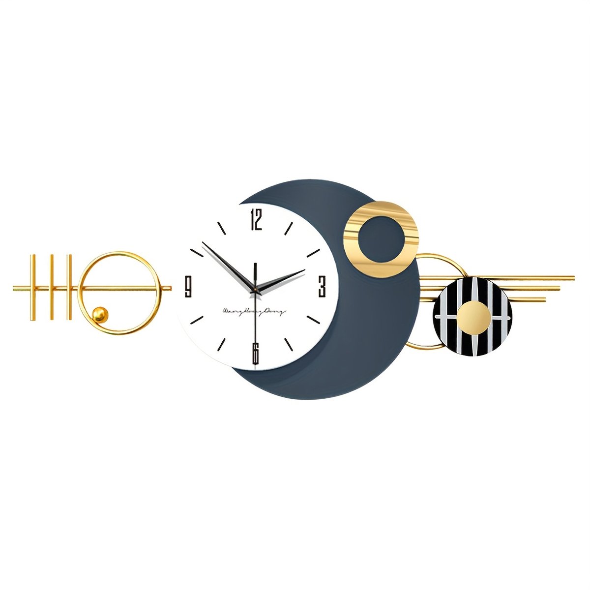 Wandklok industrieel-klok- Wandklok met Scandinavische Stijl, Lichte Luxe, Moderne -Metaal-Gouden Stille Wandklok-Installatie Zonder Boren, Stil Uurwerk-(82X32).
