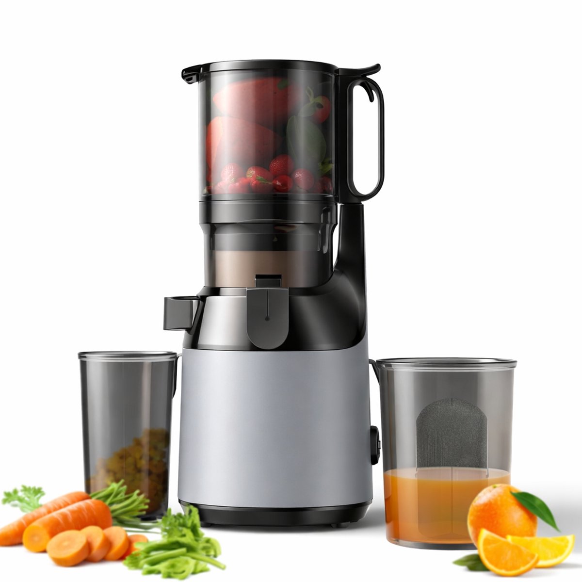 Sello! sapcentrifuge – slowjuicer – juicer – drie filters – 130mm brede invoergoot – pulpcontainer – 0,5/0,8/2mm filters – 1,8 liter