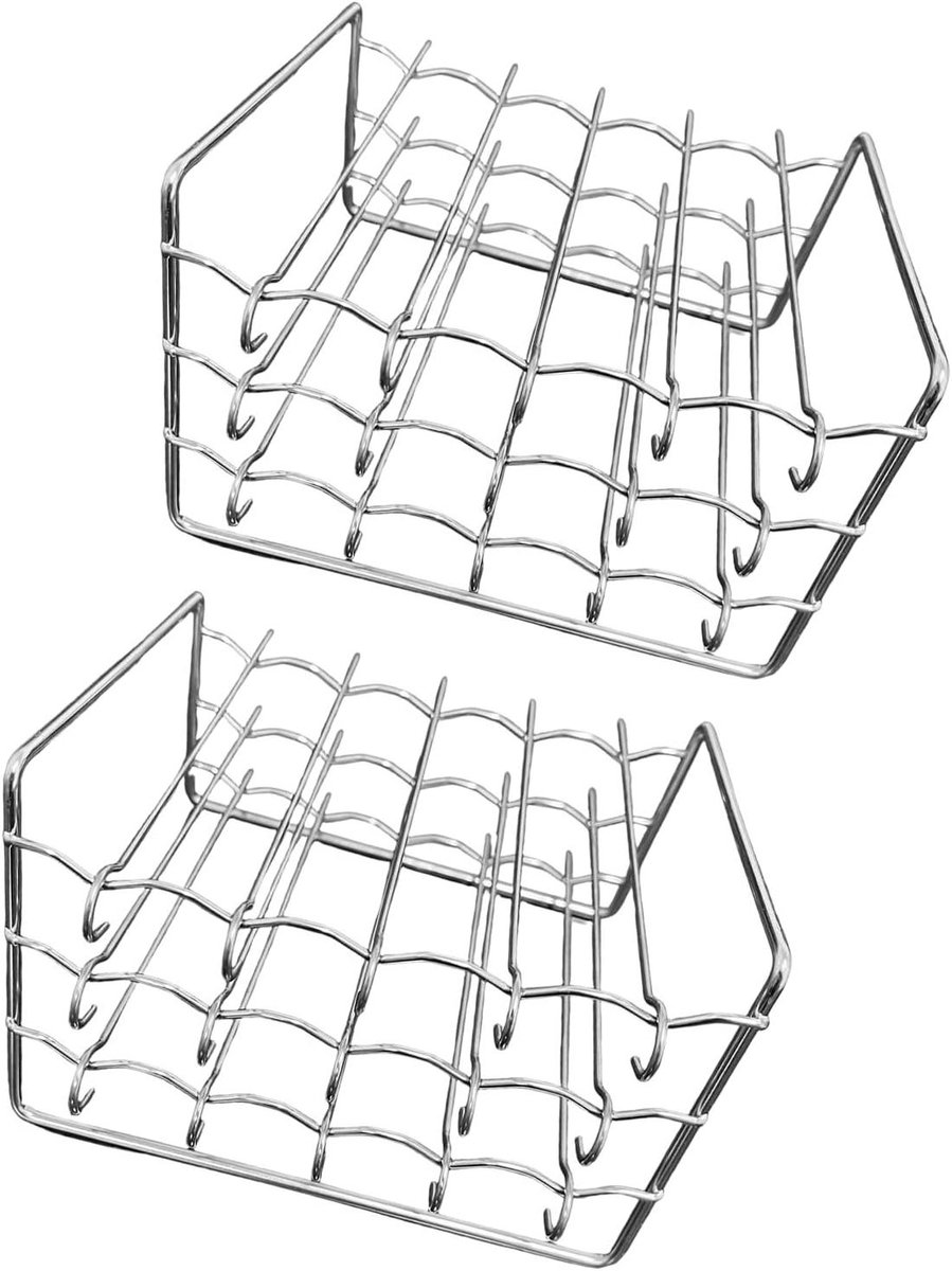 Airfryer Grillrek - BBQ Spiesjeshouder - Gelijkmatig Grillen - Ruimtebesparend Ontwerp - 32 x 12 x 16 cm - Zilver