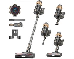 Cleanova Steelstofzuiger - 45000PA - 500W sterke stofzuiger - draadloos - 4 opzetstukken - Display - kruimeldief - zonder zak - Groen verlichting - 2500mAh - inclusief muurbevestiging + hepa filter