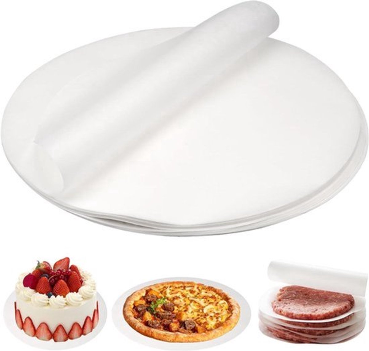 Bakpapier Rond 26 cm 150 Stuks met Anti-aanbaklaag voor Airfryers, Hamburger, Grill, BBQ, Pizza, Taart