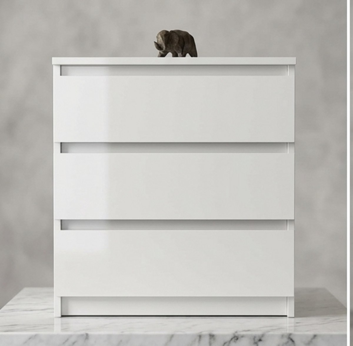 Moderne Commode met 3 Laden – Ladekast 70x40x77 cm – Wit – Kantoor, Slaapkamer, Hal & Kinderkamer – Mobili Bella