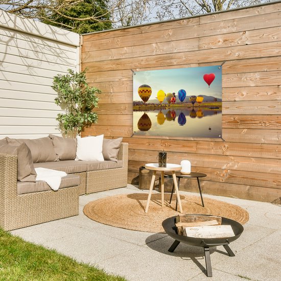 Posters de jardin extérieur Montgolfière - Couleurs - Water - Reflet - 90x60 cm - Toile jardin - Affiche extérieure