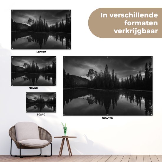 Affiche jardin - Toile jardin - Posters de jardin extérieur - Arbres le long des montagnes - couché noir et blanc - 120x80 cm - Jardin