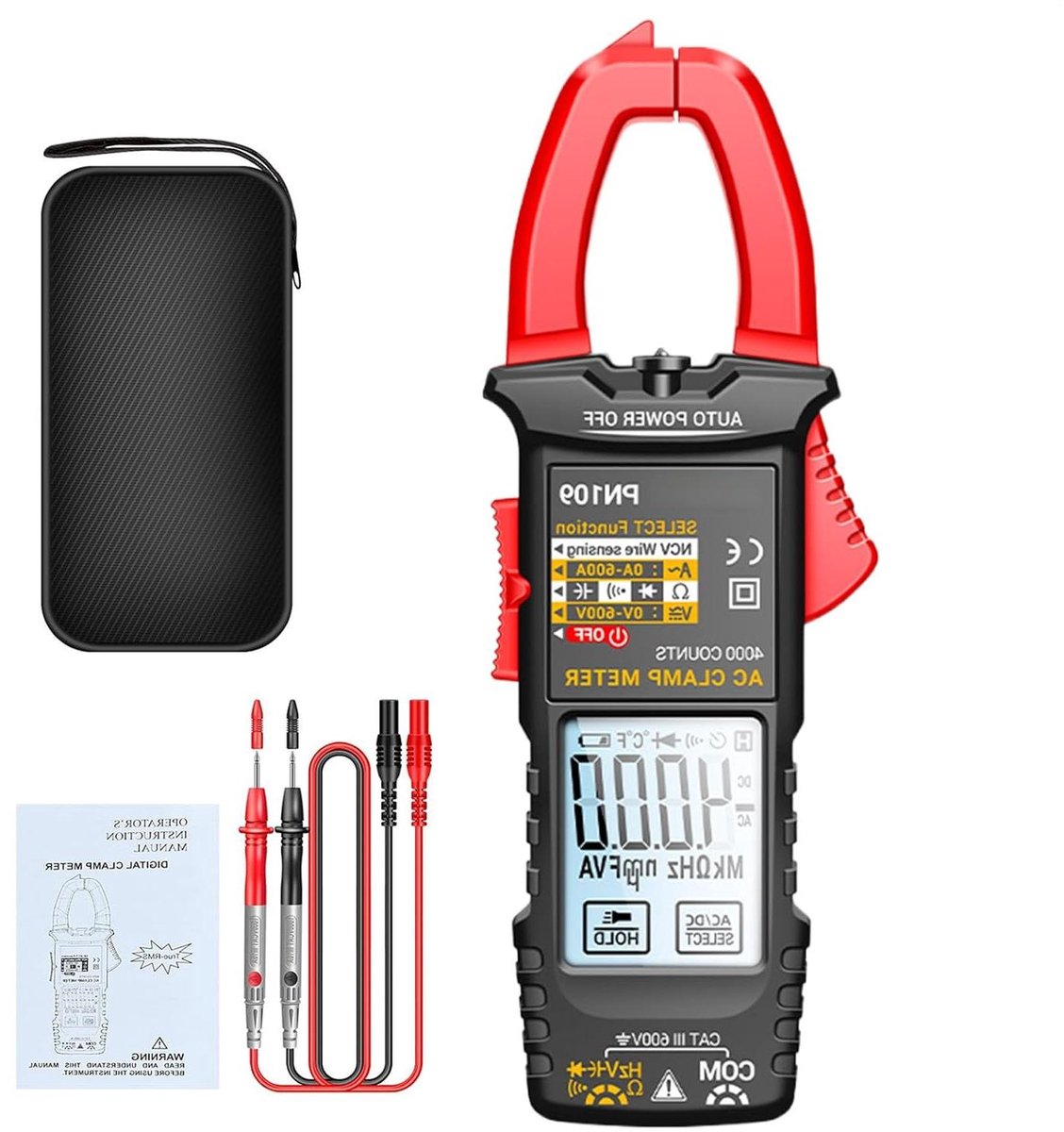 Amperemeter Tang - Multimeter Tester - Elektrische Circuits Lezen - 4000 Counts LCD - Compact Ontwerp - Rood