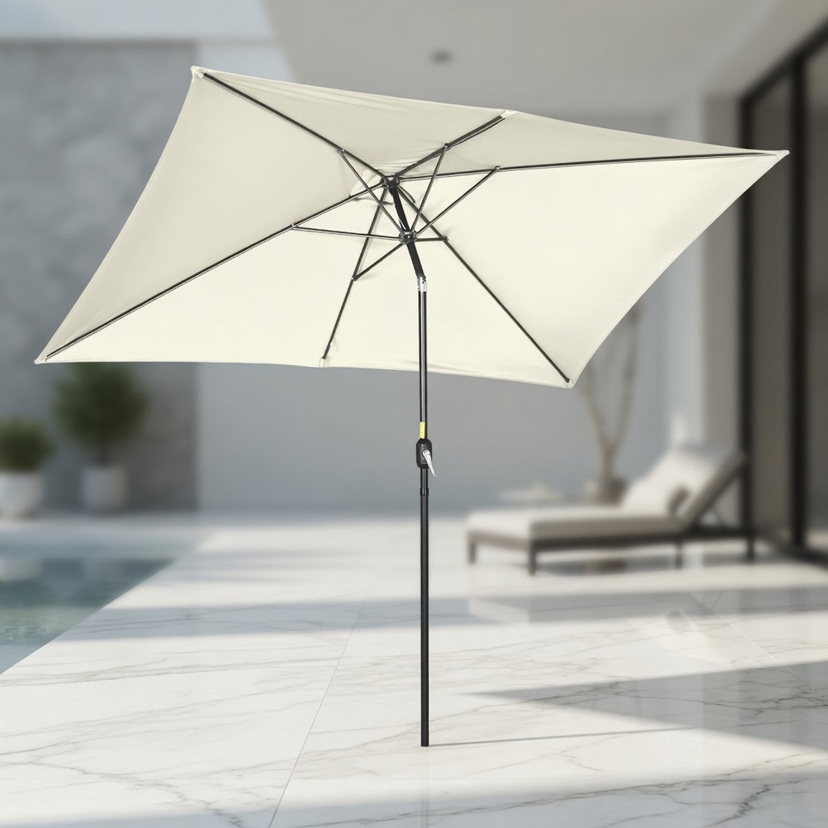 Rechthoekige Balkon- en Tuinparasol 3x2m Kantelbaar Rechts – Aluminium Frame & 180 g/m² Polyester UV-Bestendig – Mobili Bella Premium Terrasparasol voor Tuin, Balkon & Terras – Inclusief 6 Standen & Hoge Stabiliteit