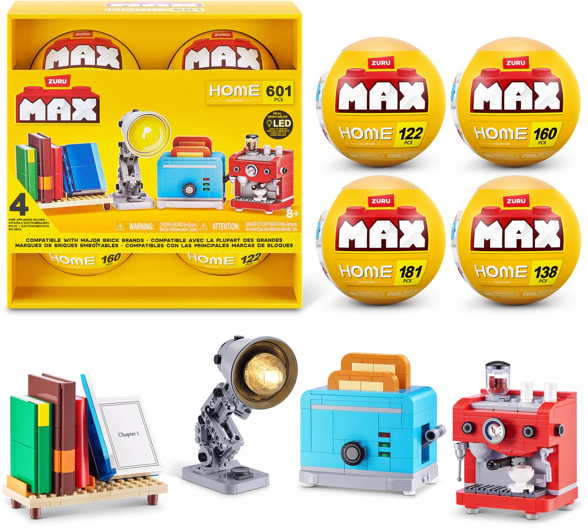 ZURU MAX Home Bouwset - Boeken, koffie, broodrooster en lamp - 4-Pack
