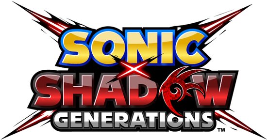Het logo van het spel 'Sonic x Shadow Generations' met blauwe en rode tekst.