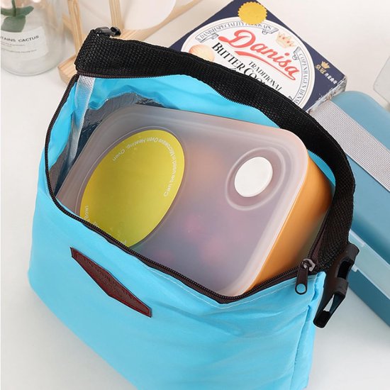 Koeltas - Lunchtas geïsoleerd - Maaltijden meenemen - Waterdicht nylon materiaal - 20 x 8 x 25 cm - Blauw — afbeelding 4
