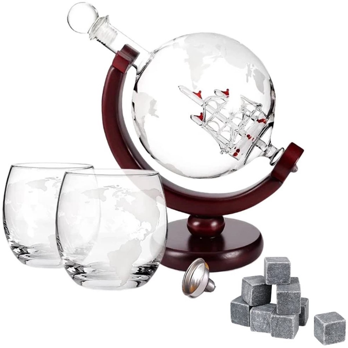TRIXES Whisky Globe Decanter en Glazen Set - Perfect Cadeau voor Whisky Liefhebbers