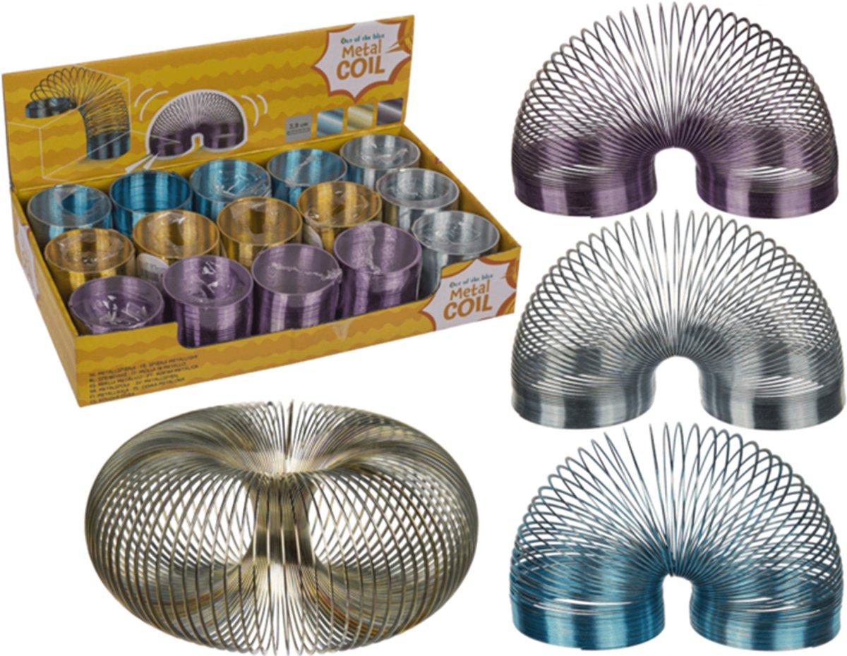 Out of the Blue metalen mini spiraal speelgoed 5,8 cm kleurrijk display.