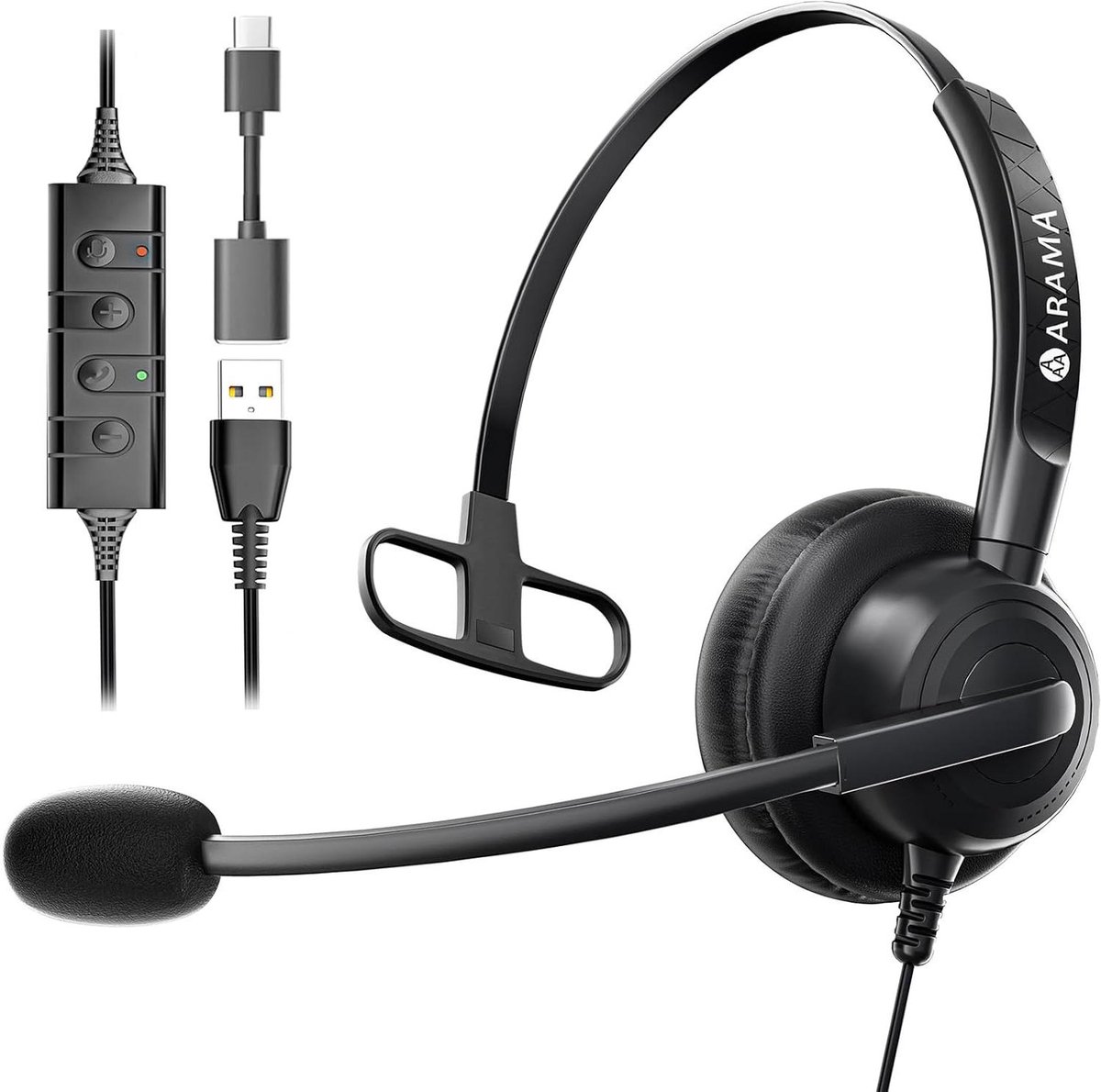 USB Headset - Computer Headset - Online Vergaderen - Ruisonderdrukkende Microfoon - Verstelbare Hoofdband - Zwart