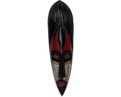 NOVICA Het zwarte en Rode Hand Gesneden Nigeriaanse Houten Muurmasker met Aluminiumaccenten, Fulani Maiden'