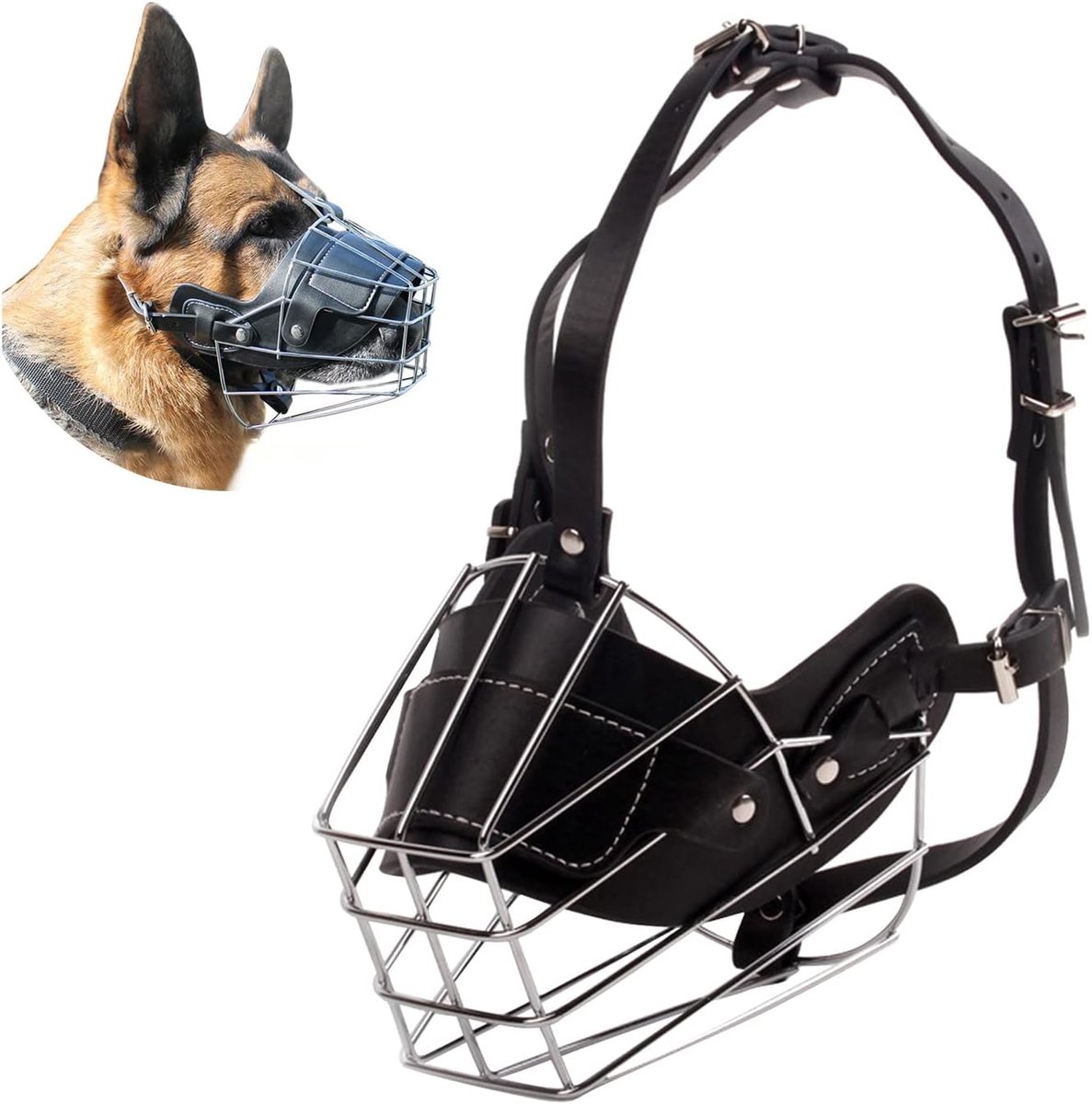 Killogood Muilkorf voor honden - ademende anti-bijtmuilkorf - metalen muilkorf - voorkomt bijten en blaffen - zwart - XL