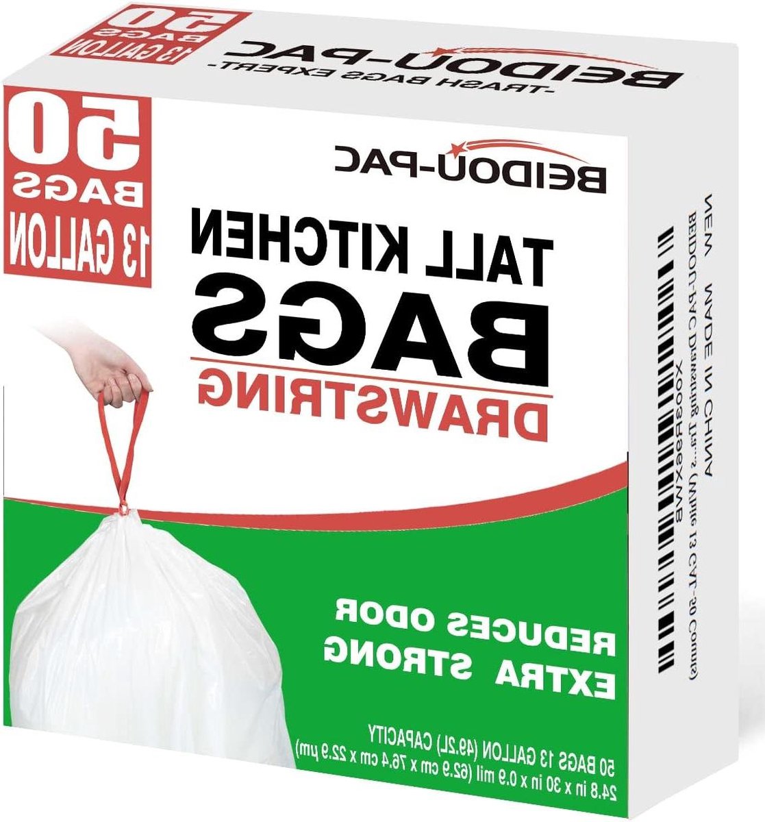Vuilniszakken - Afvalzakken - Keuken Afval - Trekkoord Sluiting - 13 Gallon - Wit