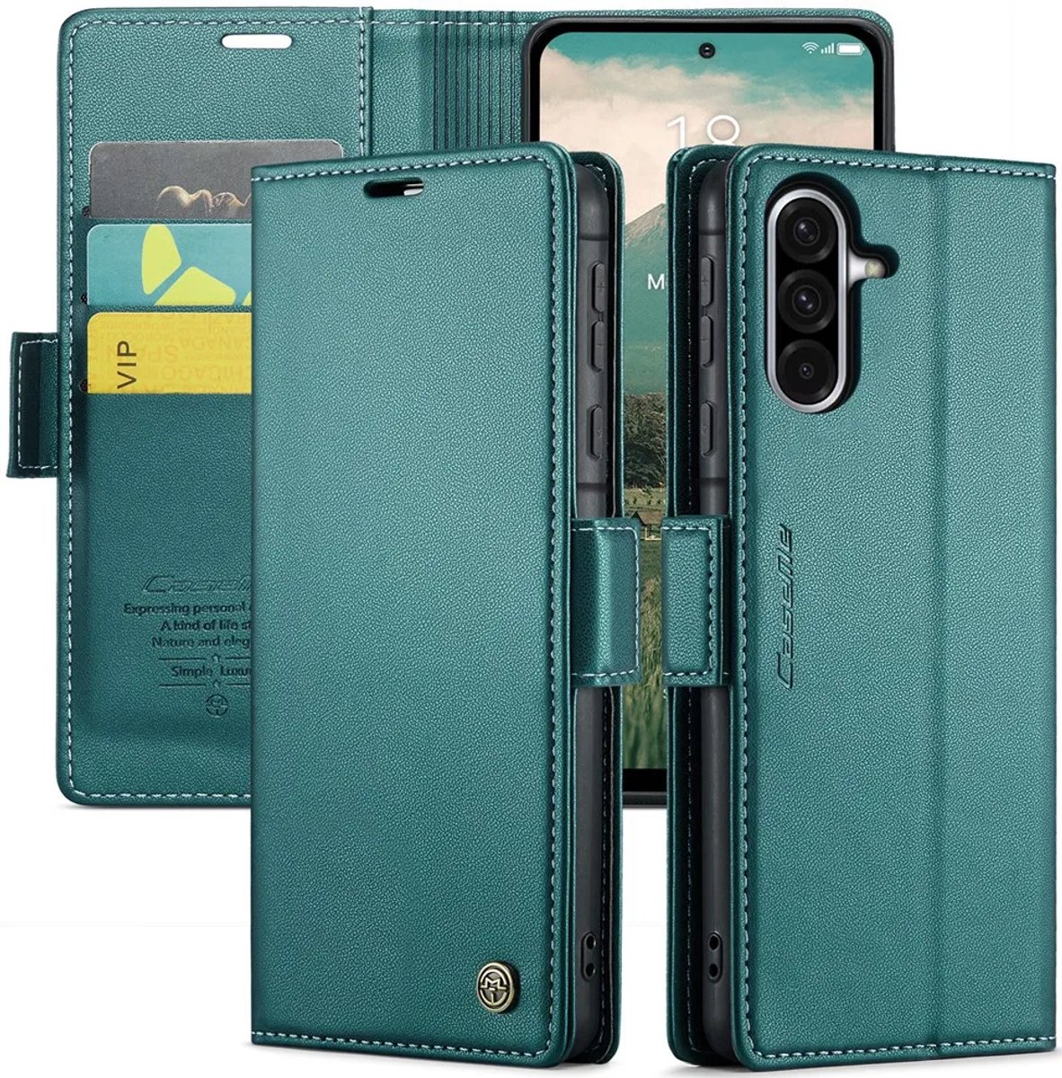 Hoesje geschikt voor Samsung Galaxy A36 - CASEME Litchi Texture Book Wallet Case - Groen