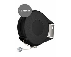 V&P Products® Uittrekbare Waslijn 15 Meter – Flexibele Roldrooglijn voor Binnen en Buiten – Inclusief Bevestigingsmateriaal - Zwart