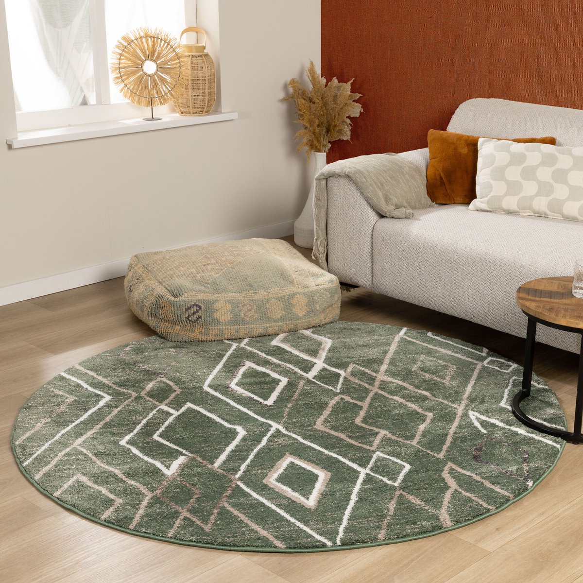 Fraai Berber vloerkleed rond - Blend Diamond Groen - Ø 240cm
