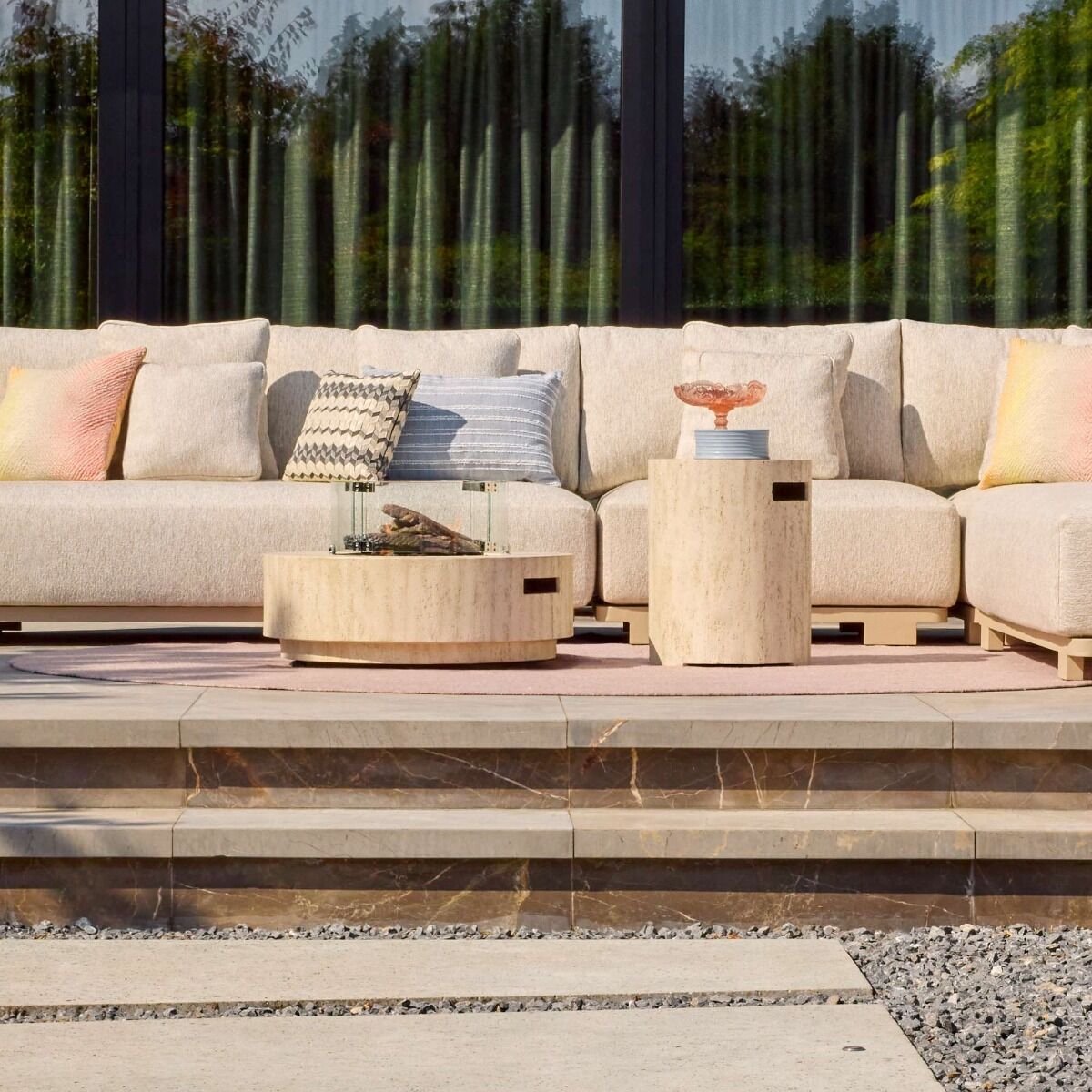 Happy Cocooning Estate Round 76 - Fire Table - Travertine