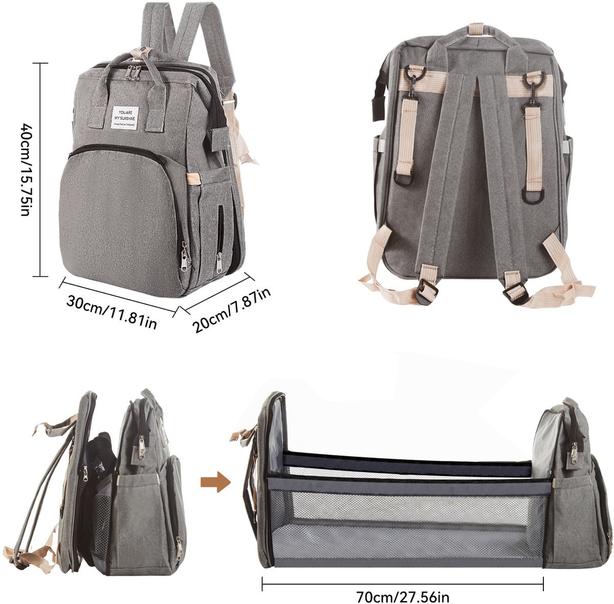 Babyverkleedrugzak – Stijlvolle Multifunctionele Luiertas met Verschoonmat – Grote Draagbare Baby Rugzak – Softshell – Voor Reizen – Grijs