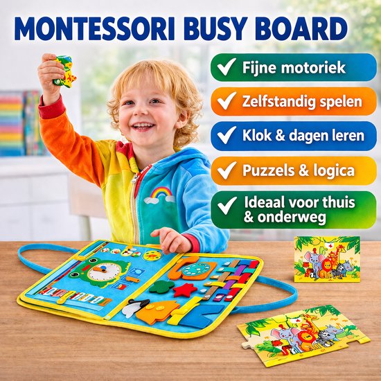 Joyage Montessori Activiteitenboek - Busy Board Montessori Speelgoed Boek - Sensorisch speelgoed 3 jaar Educatief speelgoed voor in de auto onderweg - Peuter speelgoed jongens speelgoed Meisjes speelgoed 2 jaar Kinderspeelgoed 1 jaar activiteitenbord