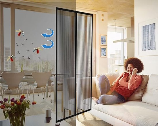 Magnetisch Vliegengaas Deur - Automatisch Sluitende Hordeur - Anti-Muggengordijn - Zonder Boren - Balkondeur - Woonkamer - Terrasdeur - 80x210cm Zwart screen door — afbeelding 3