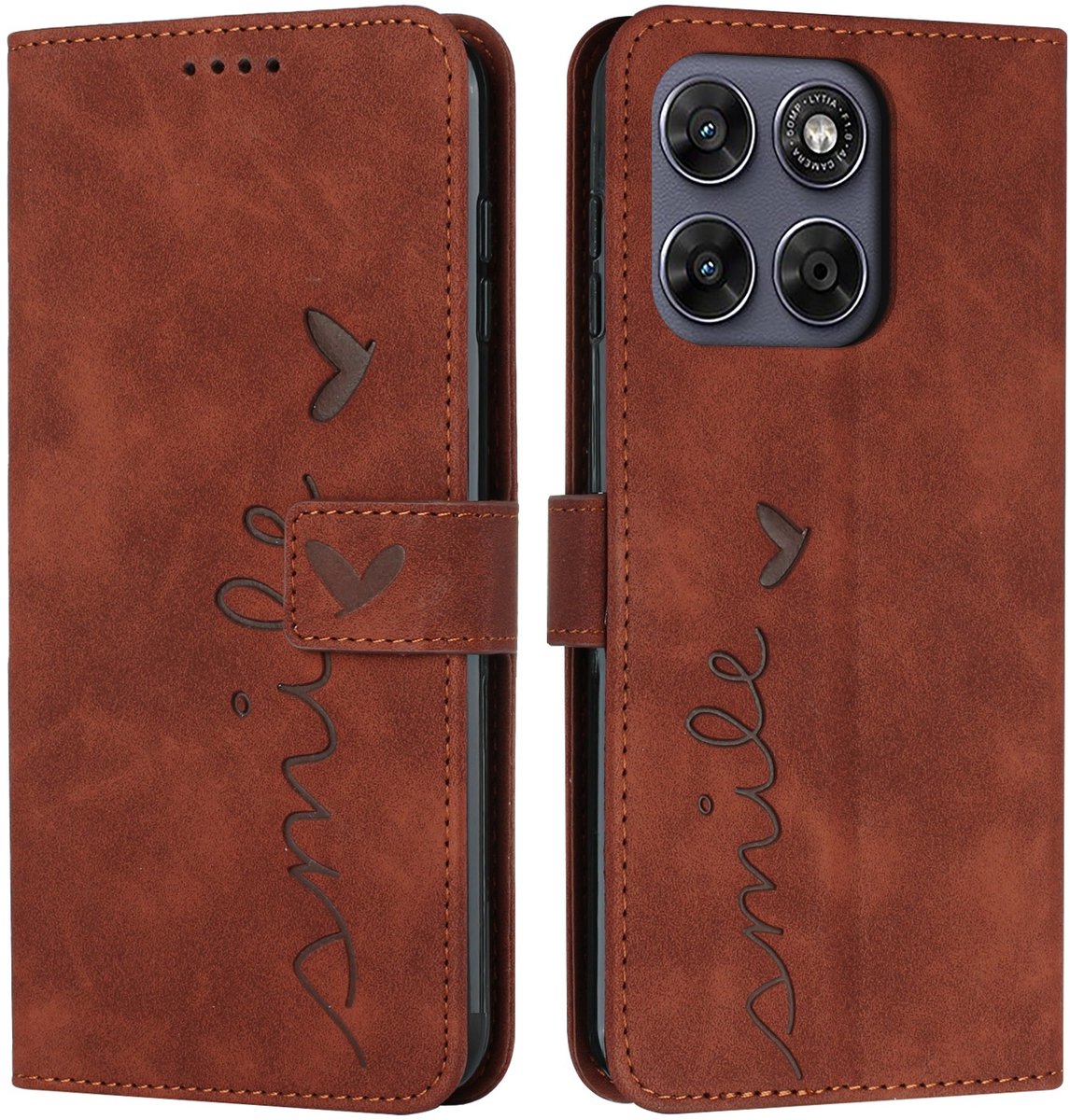 Coverup Hoesje - Geschikt voor Motorola Moto G67 / G77 / G87 Hoesje - Coverup Smile Book Case - Bruin
