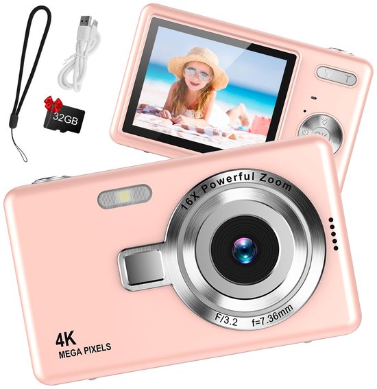 CAMKORY Digitale camera 4K 48MP fotocamera met 32G kaart autofocus