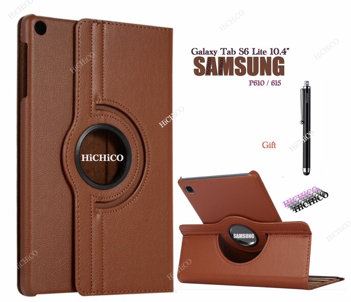 Samsung Galaxy Tab A 10.1 (2019) T510 / T515, HiCHiCO Tablet Hoes met 360° draaistand Rood, Tablet hoesje en Stylus Pen