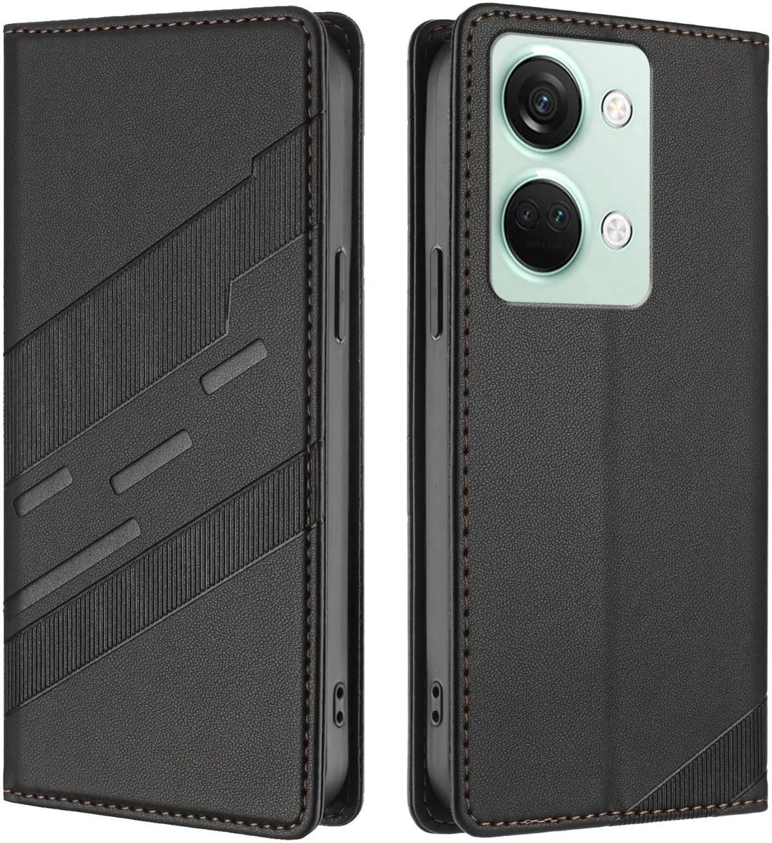 Hoesje geschikt voor OnePlus Nord 3 - Phonesta Embossed Lines Book Wallet Case - Zwart