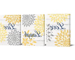 RnnJoile Rustieke bloemen canvas muur kunst decor gele dahlia bloemen met levende liefde lachen schilderij foto voor moderne boerderij cabine keuken slaapkamer ingelijst klaar om elk stuk op te hangen 12x16 inch