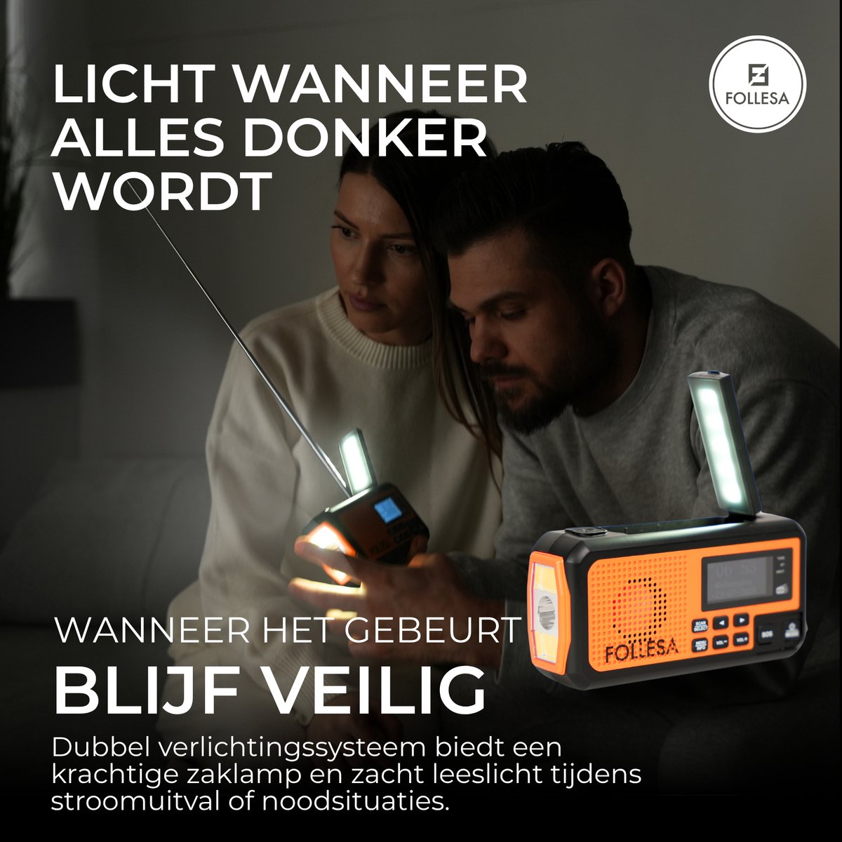 FOLLESA® DAB-373BT Noodradio met Solar Powerbank - 5500mAh - DAB /FM - Met Waterdicht zakje