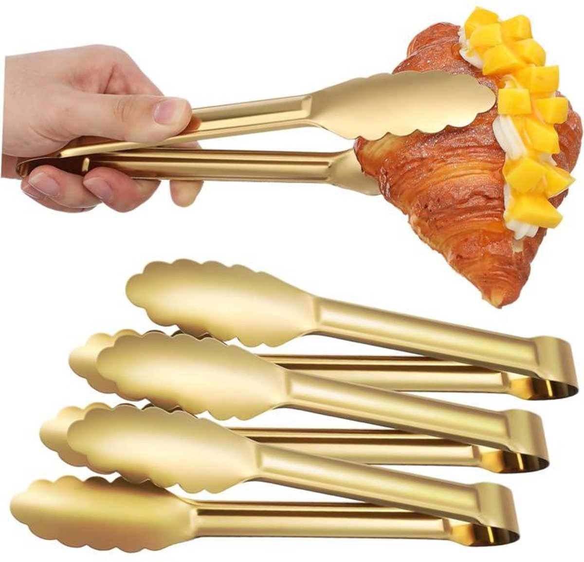 4 roestvrijstalen saladeklemmen, steak-/grillklemmen - Goud