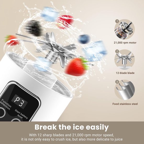 Draagbare Blender - Elektrische USB Sapmachine - 500ML - Voor Shakes en Smoothies - Compact Handig en Veelzijdig - Wit van Merkloos — afbeelding 2