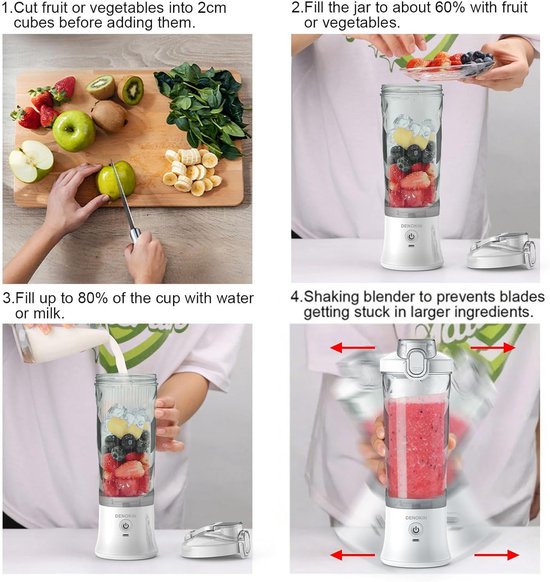 Draagbare Blender - Draadloos voor Shakes en Smoothies - 20oz met 6 Mesjes en Reisdeksel - wit van Merkloos — afbeelding 5