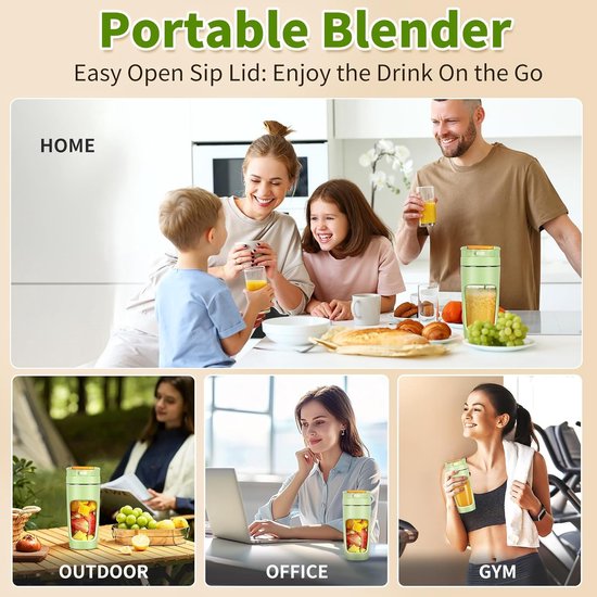 Draagbare blenderbeker - Grote inhoud van 600 ml, compacte blenderbeker voor onderweg, perfect voor het maken van smoothies en crèmes. Ontwerp met meerdere messen voor hoge snelheid - Klein formaat, lekvrij - Blauw van Merkloos — afbeelding 5
