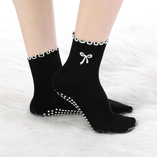 4 paar - Sportsokken - Yoga Sokken - Sokken Dames met ruches - Antislip Sokken - Yoga Pilates Sokken met Grip - Antislip Katoenen Sokken - Pilates - Fitness Sokk - dichte tenen - schattige pilates sokken - Dames hoge Pilates antislip sokken van Merkloos — afbeelding 5