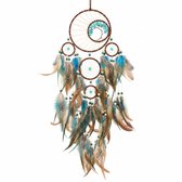 Attrape-rêves avec plumes et perles – Dreamcatcher Turquoise – Décoration murale bohème chambre – 15 x 80 cm
