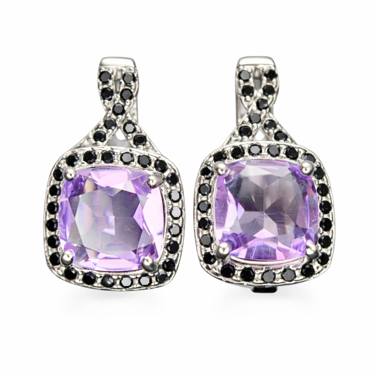 23.12 CT Natuurlijke Amethist Oorstekers met Spinel - 925 Zilver - Rhodium Plated - Paarse Edelsteen Oorbellen voor Dames