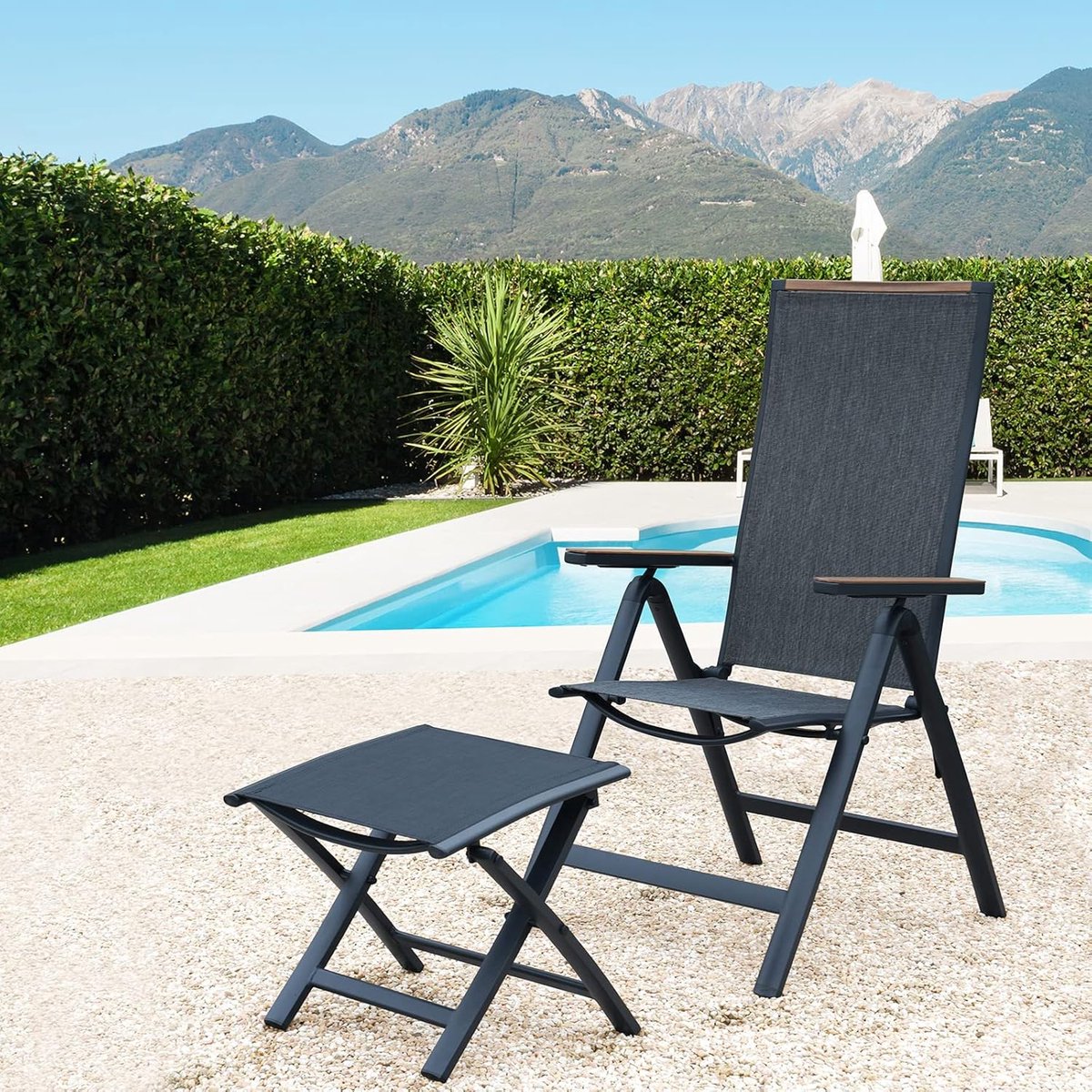 ComfortFlex Luxe Opvouwbare Aluminium Tuinstoelen Set van 2 – 6-Standen Verstelbaar, Weerbestendig, Lichtgewicht Balkonstoel 58x70x113 cm Zwart