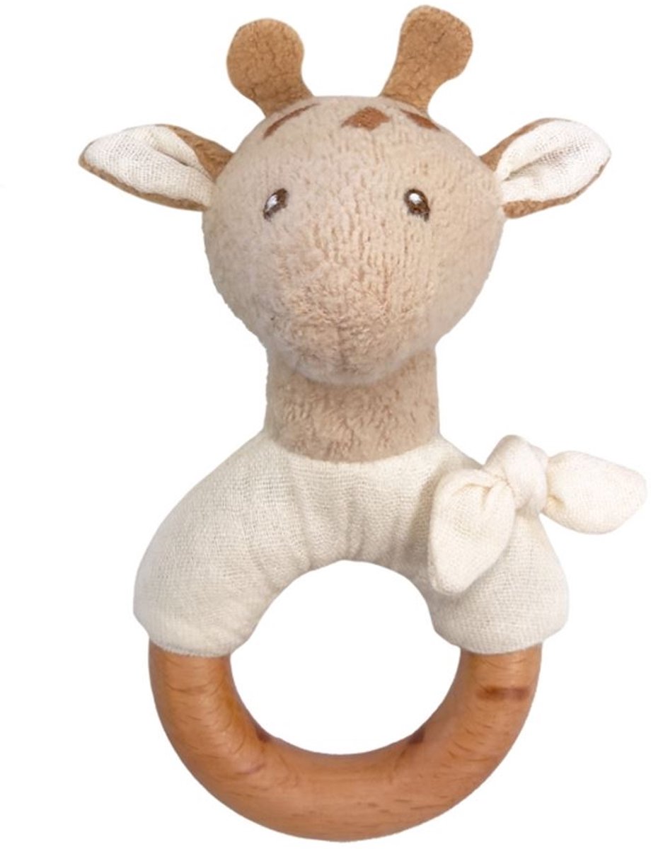 Egmont Toys knuffel houten rammelaar giraf Leonie bio katoen 20 cm.