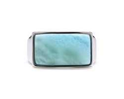 Cavill - Zilveren ring - 925 Sterling zilver gerhodineerd - 4,5 ct Larimar cabochon - Antiek blauw ontwerp - Handgemaakt Dominicaanse Republiek