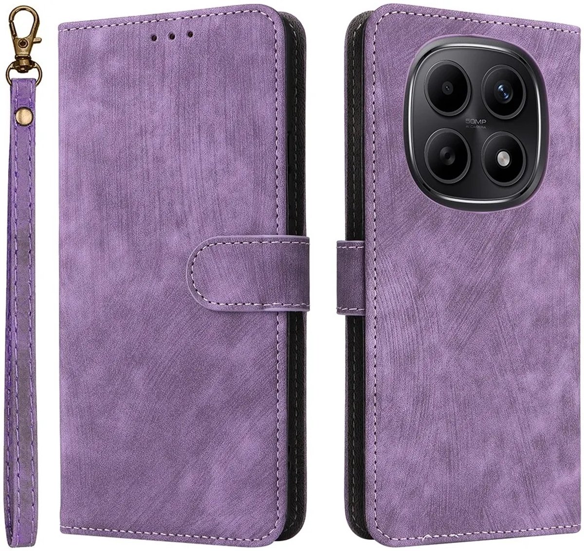 Hoesje geschikt voor Xiaomi Redmi Note 15 4G/5G / Xiaomi Poco M8 - Phonesta Vintage Skin Book Wallet Case met afneembaar koord - Paars