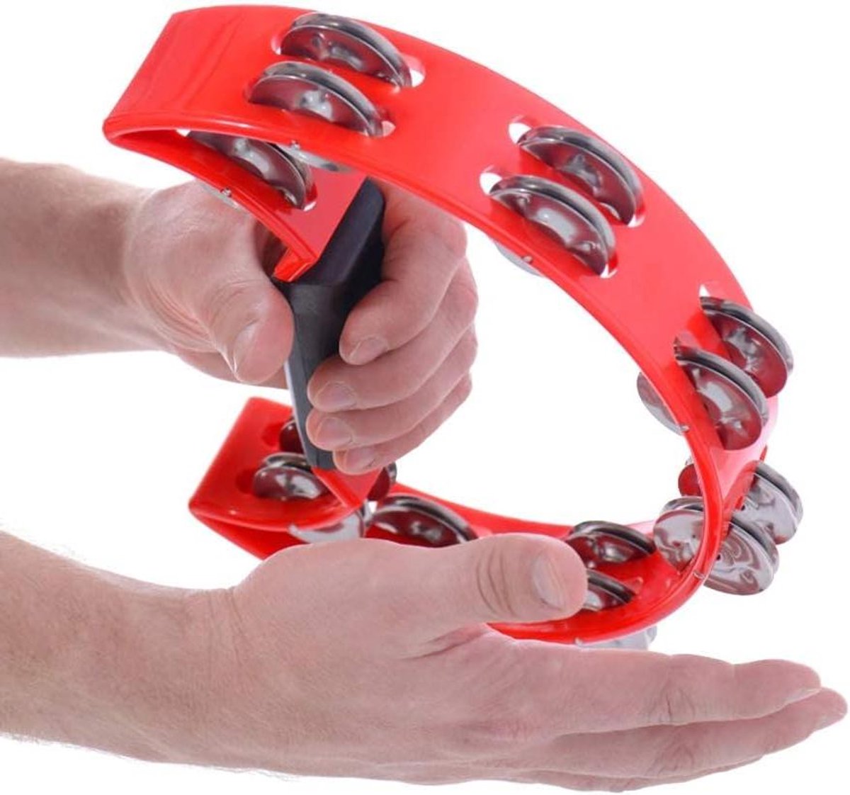 Halve Maan Tamboerij - Hand Tamboerijn - Muziek Maken - Dubbele Ringen - 22.5 cm - Rood