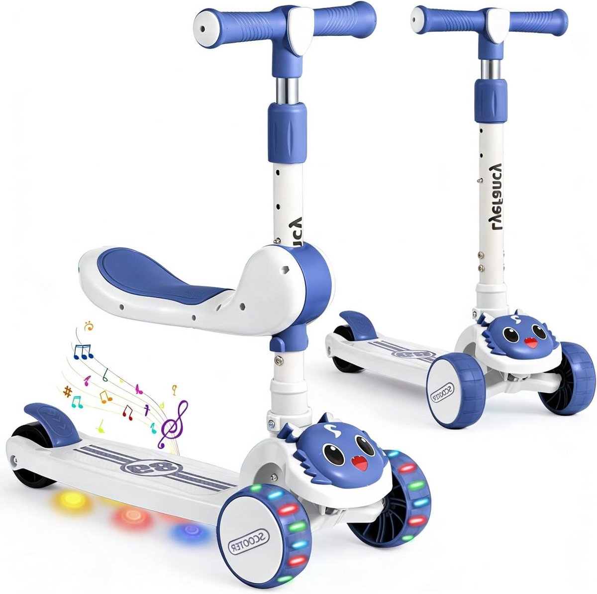 Kinderstep met Stoeltje - Step voor Peuters - Buiten Spelen - 2-in-1 Ontwerp - Verstelbare Hoogte - Blauw Wit