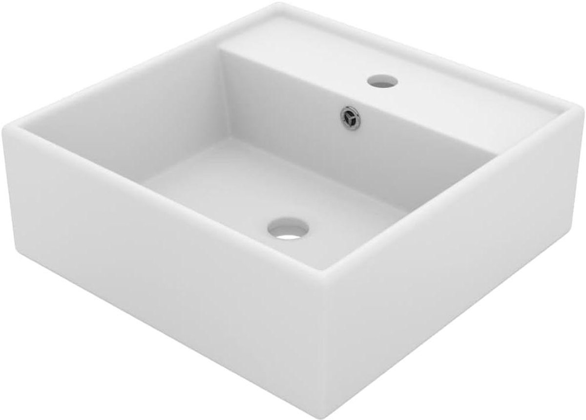 Wastafel Vierkant - Waskom Badkamer - Dagelijks Gebruik - Mat Keramiek - 41x41x15 cm - Matwit